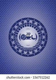 breakfast  icon inside badge with denim background