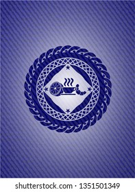 breakfast  icon inside badge with jean texture