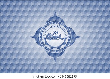 breakfast  icon inside blue badge with geometric pattern background.