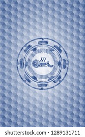 breakfast  icon inside blue hexagon badge.