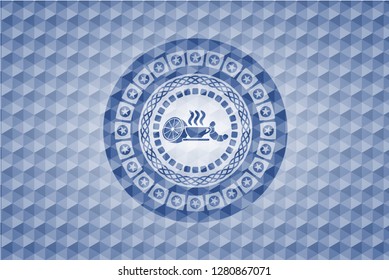 breakfast  icon inside blue polygonal emblem.
