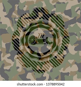 breakfast  icon inside camouflage texture