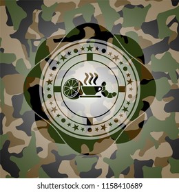 breakfast  icon inside camouflaged emblem