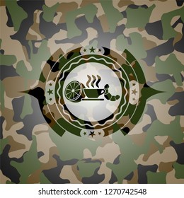 breakfast  icon inside camouflaged emblem