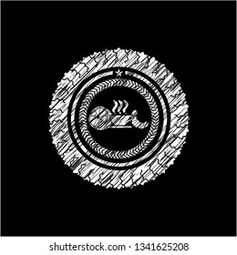 breakfast  icon inside chalkboard emblem on black board