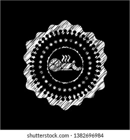 breakfast  icon inside chalkboard emblem on black board
