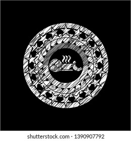 breakfast  icon inside chalkboard emblem on black board