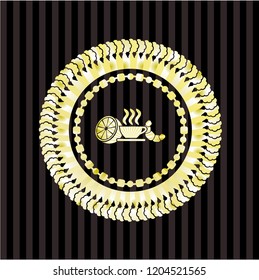 breakfast  icon inside gold badge or emblem
