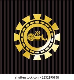 breakfast  icon inside gold badge or emblem