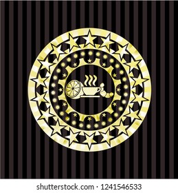 breakfast  icon inside gold badge or emblem