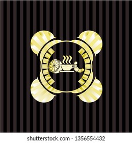 breakfast  icon inside gold badge or emblem