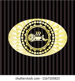 breakfast  icon inside gold emblem
