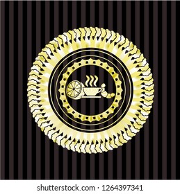 breakfast  icon inside gold emblem