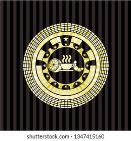 breakfast  icon inside gold emblem or badge