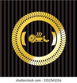 breakfast  icon inside gold emblem