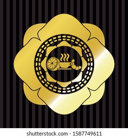 breakfast  icon inside gold emblem or badge