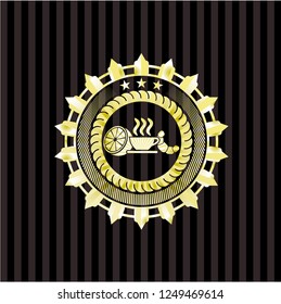 breakfast  icon inside gold shiny badge