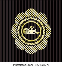 breakfast  icon inside golden emblem or badge