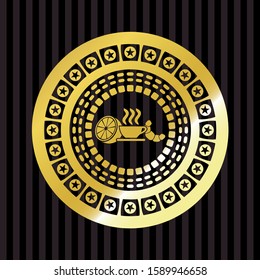 breakfast  icon inside golden emblem