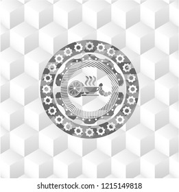 breakfast  icon inside grey badge with geometric cube white background