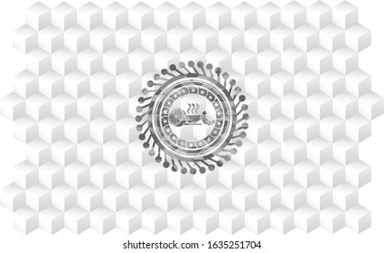 breakfast  icon inside grey badge with geometric cube white background