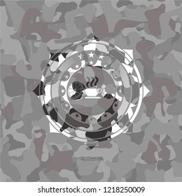 breakfast  icon inside grey camo emblem