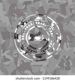 breakfast  icon inside grey camouflage texture
