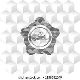 breakfast  icon inside grey emblem. Retro with geometric cube white background