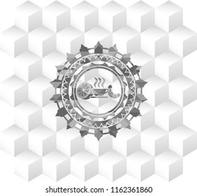 breakfast  icon inside grey emblem. Retro with geometric cube white background