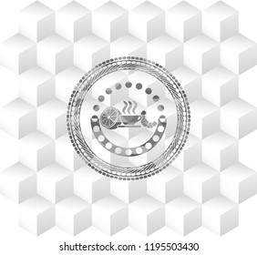 breakfast  icon inside grey emblem. Retro with geometric cube white background