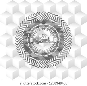 breakfast  icon inside grey emblem. Vintage with geometric cube white background