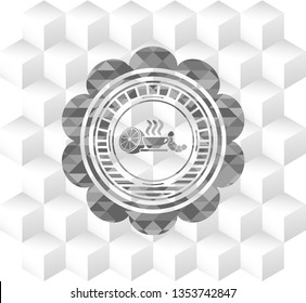 breakfast  icon inside grey emblem with geometric cube white background