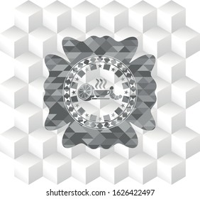 breakfast  icon inside grey emblem with geometric cube white background