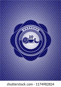 breakfast  icon inside jean or denim emblem or badge background
