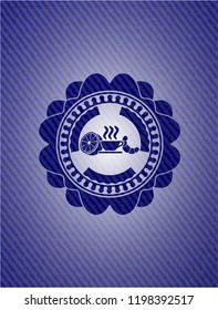 breakfast  icon inside jean or denim emblem or badge background