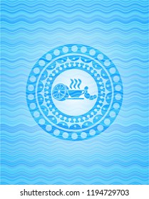breakfast  icon inside light blue water emblem.