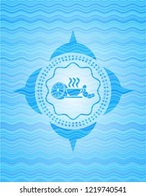 breakfast  icon inside light blue water wave emblem.