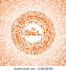 breakfast  icon inside orange mosaic emblem with background