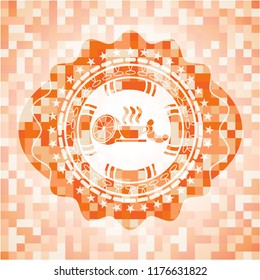 breakfast  icon inside orange mosaic emblem with background