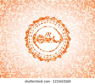 breakfast  icon inside orange mosaic emblem with background