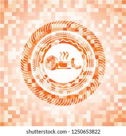 breakfast  icon inside orange mosaic emblem