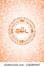 breakfast  icon inside orange mosaic emblem