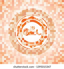 breakfast  icon inside orange mosaic emblem