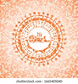 Frühstückssymbol innerhalb eines orangefarbenen Mosaikzeichens mit Hintergrund