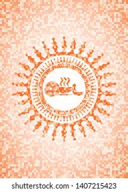 breakfast  icon inside orange tile background illustration. Square geometric mosaic seamless pattern with emblem inside.