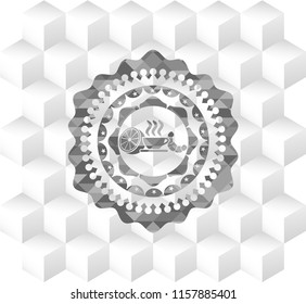breakfast  icon inside realistic grey emblem with cube white background