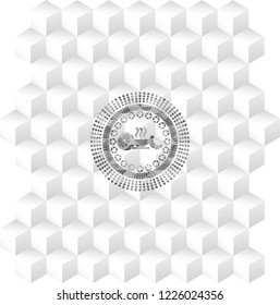 breakfast  icon inside realistic grey emblem with cube white background