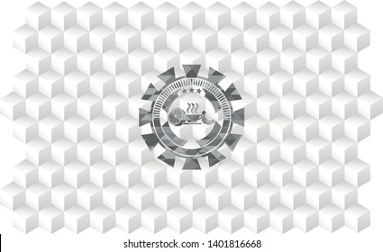 breakfast  icon inside realistic grey emblem with geometric cube white background