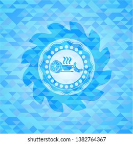 breakfast  icon inside realistic light blue emblem. Mosaic background