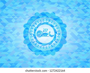 breakfast  icon inside realistic sky blue emblem. Mosaic background